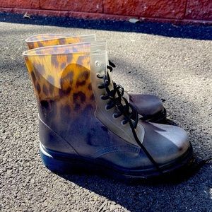 Cheetah Print Lace Up Rubber Combat Boots